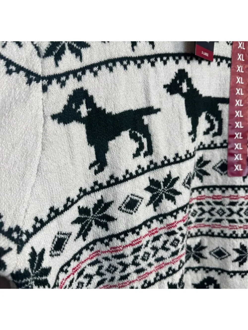 Lands End Sweater Adult XL Multicolor Fair Isle Knit Crewneck Geometric Dog NEW - Picture 5 of 8